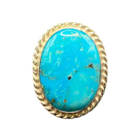 Ring Turquoise Gemstone Oval Cabochon Blue 925 Sterling Silver Cocktail Size 8 - Picture 1 of 16